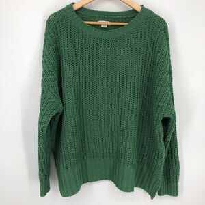 American Eagle Sweater Womens Small Green Chunky Knit‎ Pullover Ribbed Hem Cozy